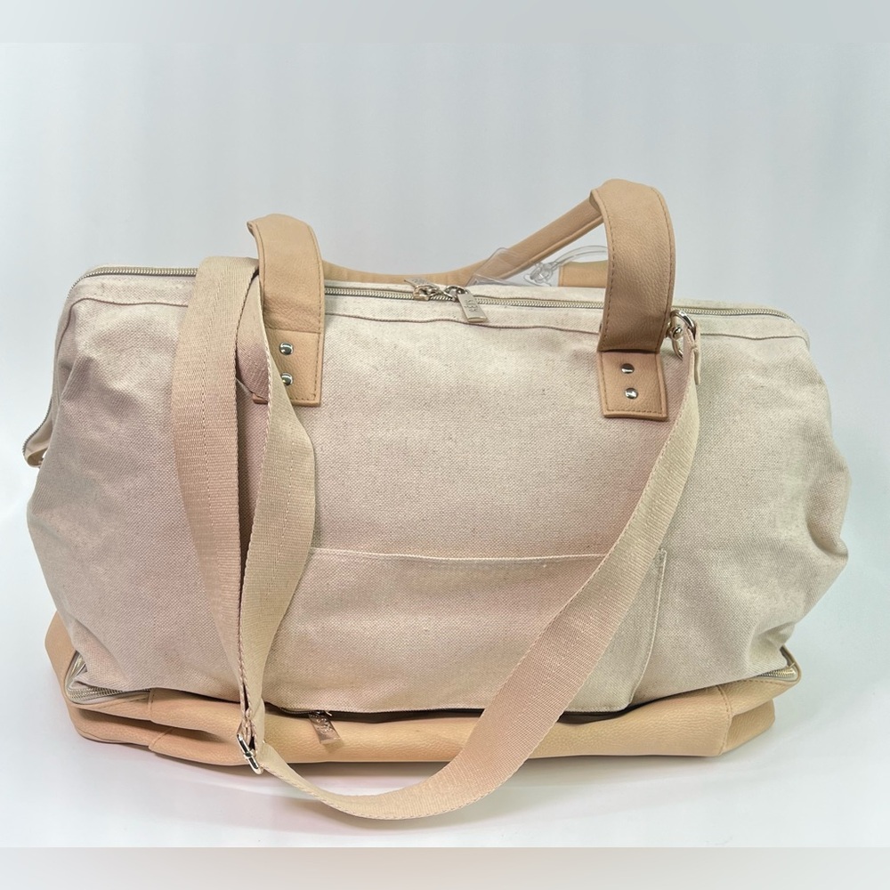 Beis The Weekender Beige Canvas Tote Bag Overnight Zipper Travel - Picture 6 of 12